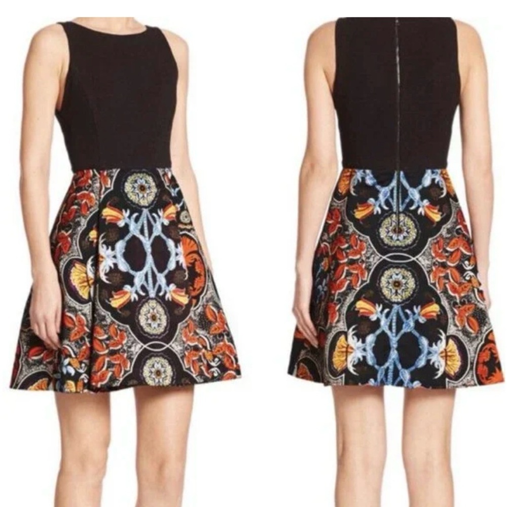 Alice + Olivia Kourtney Box Pleat Dress in Color Baroque Multi    Size 8